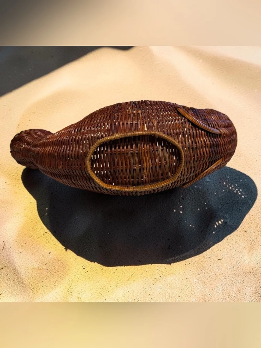 Handwoven Fish-Shaped Wicker Basket Bag - Brown